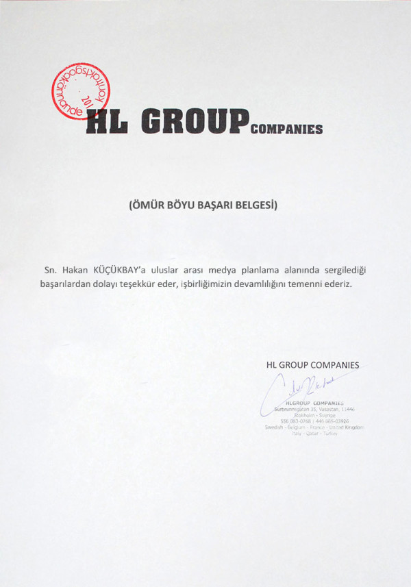 HL Group - Ömür Boyu Başarı Belgesi