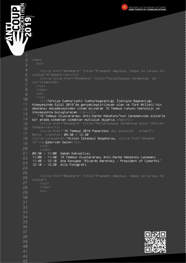 15 Temmuz Uluslararası Anti Darbe Hekatonu davetiyesi