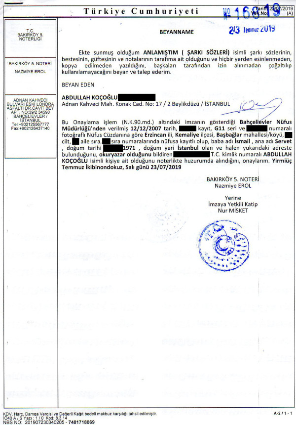 ANLAMISTIM (YOLLARDAYIM) - NOTER KAYDI - 1