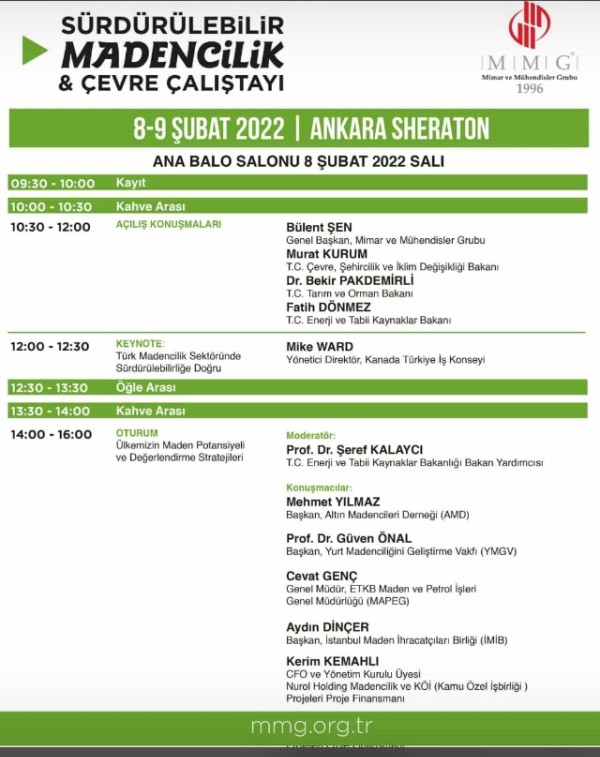 SÜRDÜRÜLEBİLİR MADENCİLİK VE ÇEVRE ÇALIŞTAYI PROGRAMI