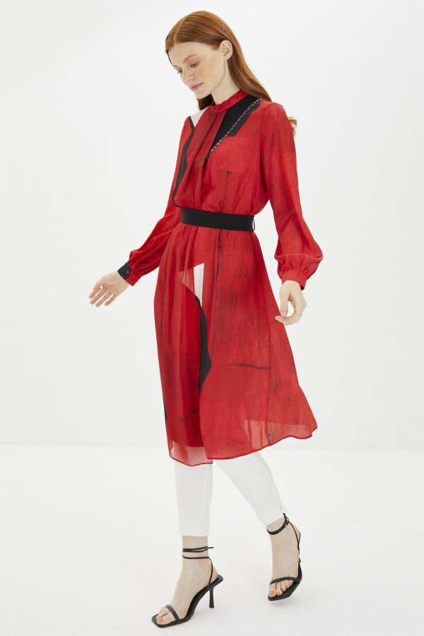 Zühre kırmızı şifon tunik