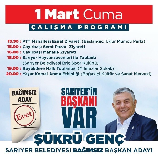 1 Mart Çalışma Programı
