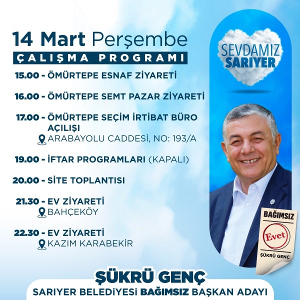 14 MART PERŞEMBE ÇALIŞMA PROGRAMI